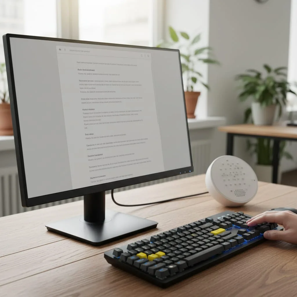 Computer screen showing poor website accessibility with low contrast text and keyboard navigation tools