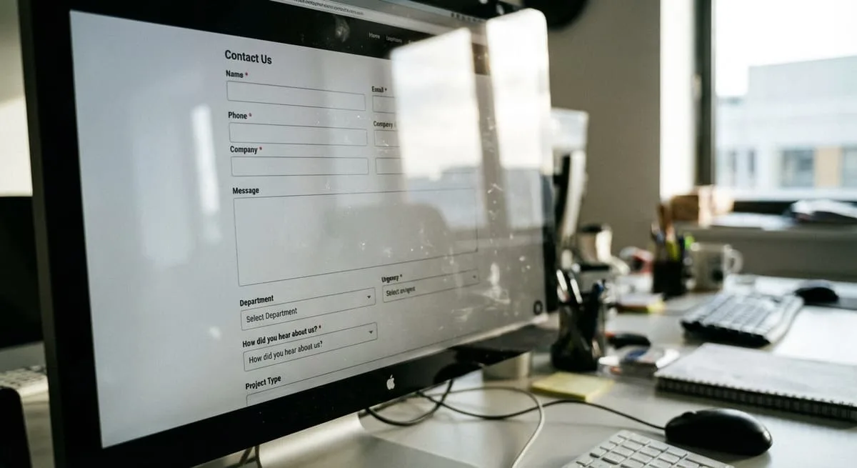 Computer screen showing long website contact form with multiple input fields that create friction for visitors