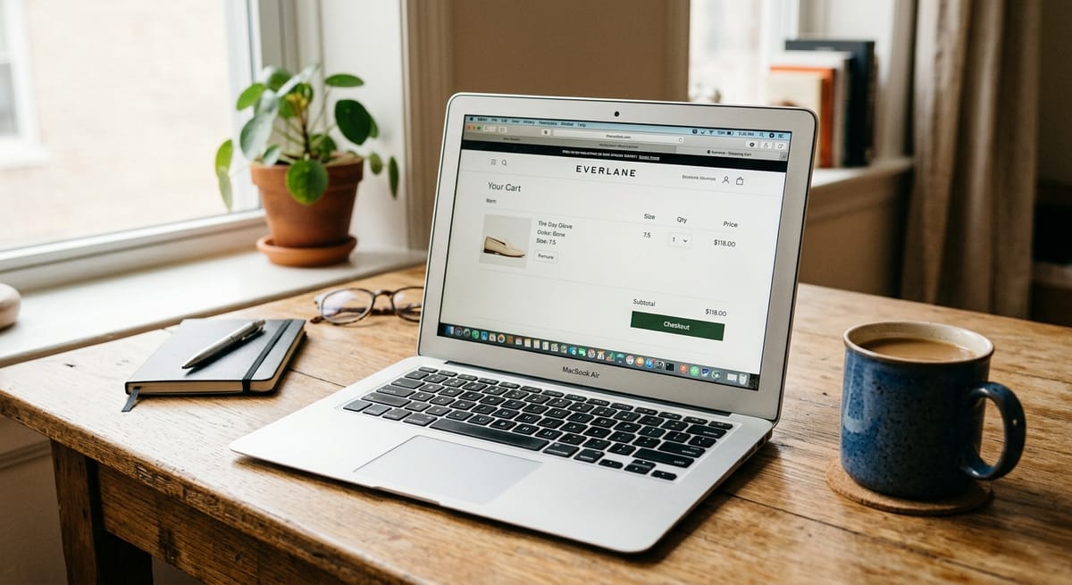 Laptop displaying an abandoned online shopping cart, illustrating ecommerce abandoned cart recovery email sequence timing