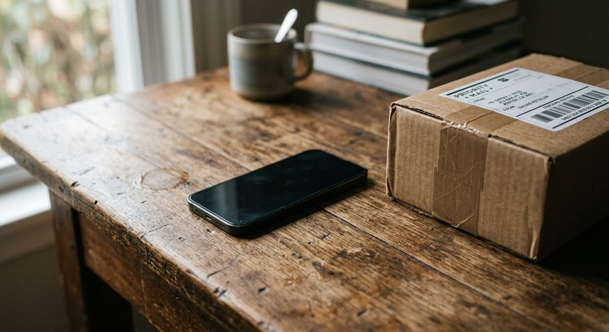 Dormant smartphone next to unopened shipping box illustrating ecommerce win-back campaign for lapsed customers