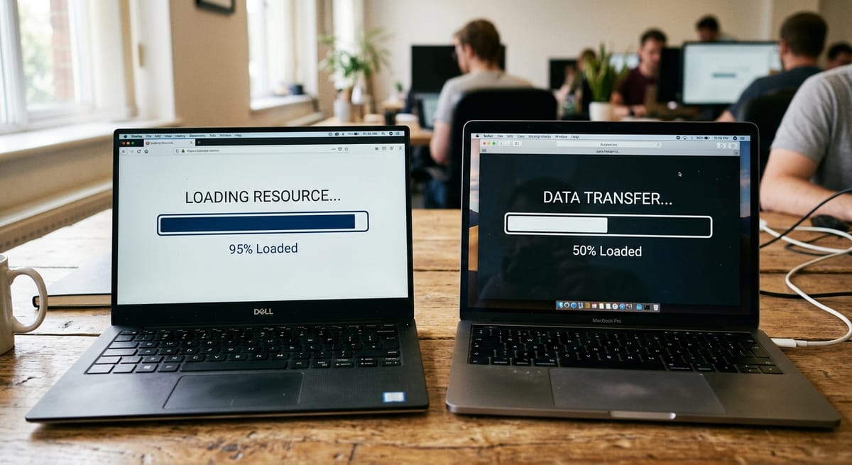 Two laptops showing different page load speeds illustrating Core Web Vitals impact on e-commerce conversion rates